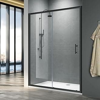 ELEGANT Black Sliding Shower Enclosure for Wetroom Cubicle in 6mm Safety Tempered Glass Screen Shower Door 1400mm