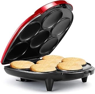 Holstein Housewares Non-Stick 6-Section Multi-Food Maker - Arepas, Mini Pancakes, Corncakes and More, 6-PC, Metallic Red