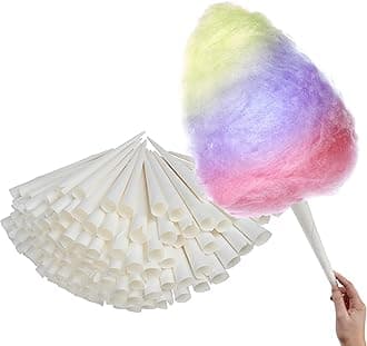 Stock Your Home Cotton Candy Cones (100 Pack) - White Sticks Kraft Paper Cone Carnival Supplies For Floss Sugar Maker