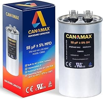 Canamax 55 uf ± 5% MFD 370 Or 440V Round Run Capacitor - Replacement for Air Conditioner 50/60Hz for AC Motor Run or Fan Start and Cool or Heat Pump Air Conditioner