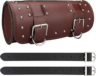 NeweenMotorcycle Tool Bag, Motorcycle Fork Bag PU Leather Universal Saddlebag Front Fork Handlebar Sissybar Storage Roll Pouch for Sportster, Scooter (Large, Brown)