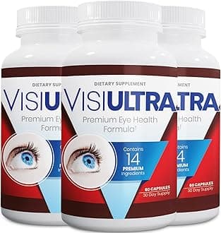 VisiUltraEye Health Supplement – 14 Essential nutrients for Clear Vision, Blue Light Protection, and Long-Term Eye Health. Supports Clarity and Eye Wellness. 60 Capsules. (3 Pack)