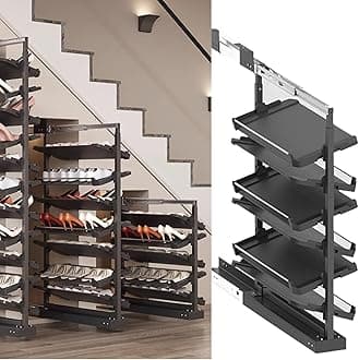 Pull-Out Shoe Rack Organizer for Closet Shoe Cabinet,Adjustable Height Retractable Metal Stackable Shoe Rack, Vertical Shelf Organizer for Small Bedroom Closet, Space Saving Storage, Black(50cm,6 Tier