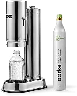 Aarke Carbonator Pro, Sparkling & Carbonation Water Machine, Stainless Steel with Glass Reusable Bottle Volume 800 mL/27 fl oz and CO2 Cylinder (Stainless)