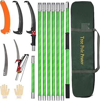 SMONTER 26Ft Pole Saw for Tree Trimming Manual Branch Pruner with Sharp Scissor Extendable Tree Pole Pruner Cutting Set Garden Tools