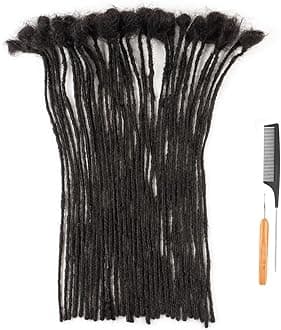 0.2cm Width 14 Inch 30 Strands 100% Human Hair Dreadlock Extensions for Men Women Kids Full Handmade Human Hair Loc Extensions Permanent Dread Extensions with Needle and Comb