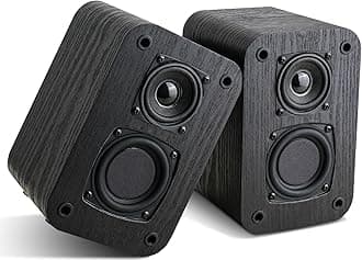 Passive Bookshelf Speakers for Home Theater Surround Sound, Satellite Stereo Speakers with Crisper Sound and Classic Wood Grain for Record Player/Computer/TV, Wall Mountable, One Pair.