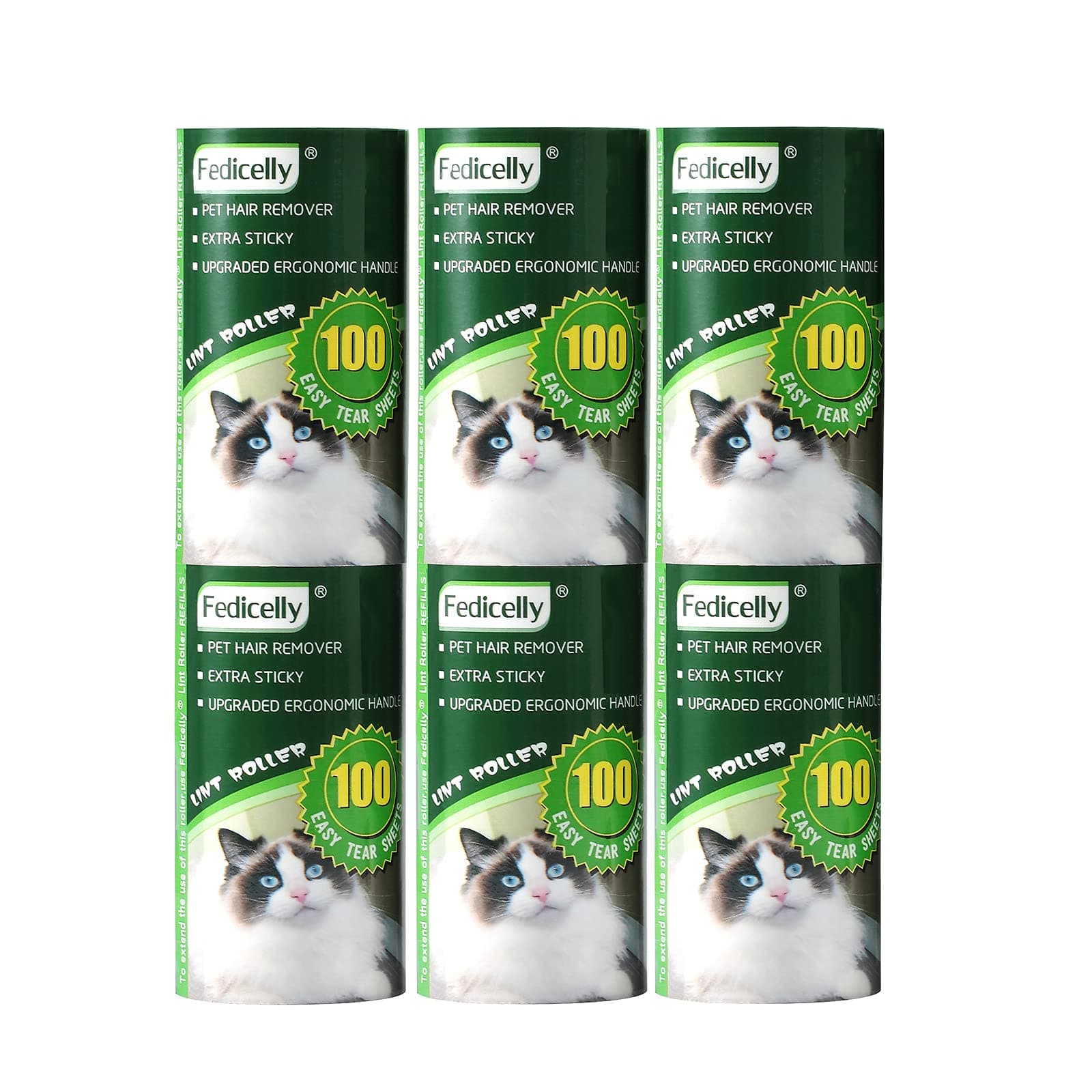 - Fedicelly Lint Rollers Pet Hair Extra Sticky Refills,Mega Value Set 600 Sheets for Cat and Dog Hair Removal,100 Sheets Per Roller (Pack of 6)