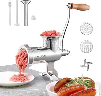 VEVOR Manual Stainless Steel Meat Grinder, 1.8" Clamp, 2 Grinding Plates, Sausage Stuffer, Ideal for Home Kitchen Restaurant Butcher’s Shop