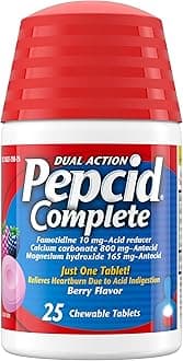 Pepcid Complete Acid Reducer + Antacid for Acid Reflux, 10mg Famotidine, 800mg Calcium Carbonate & 165mg Magnesium Hydroxide per Heartburn Medicine Tablet, Antacid Chews, Berry, 25 ct