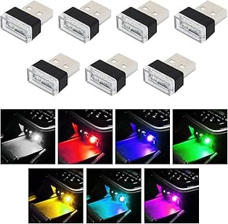 Augeny 7 PCS USB LED Car Interior Atmosphere Lamp, Plug-in USB Decor Night Light, Portable Auto Ambient Lighting Kit, Universal Vehicle Interior Accessories for Most Cars (Multi-Color)
