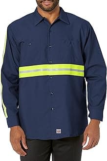 Red Kap Men's Enhanced Visibility Industrial Work Shirt , Navy with Yellow/Green Visibility Trim, X-Large