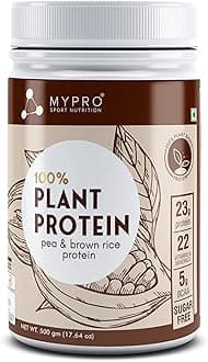 Mypro Sport Nutrition Plant Protein Powder Pea & Brown Rice Protein (23g protein,22 Vitamins & minerals,5g BCAA) Plant Based Vegan Protein Supplement For Men & Women (Alphonso Mango, 500 gm)