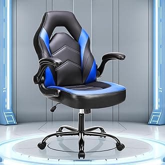 OLIXIS Ergonomic PU Leather Gaming Chair with Folding Arms and 360° Swivel Wheels, Height Adjustable for Home, Office, Video Running, 65.98 x 65.39 x