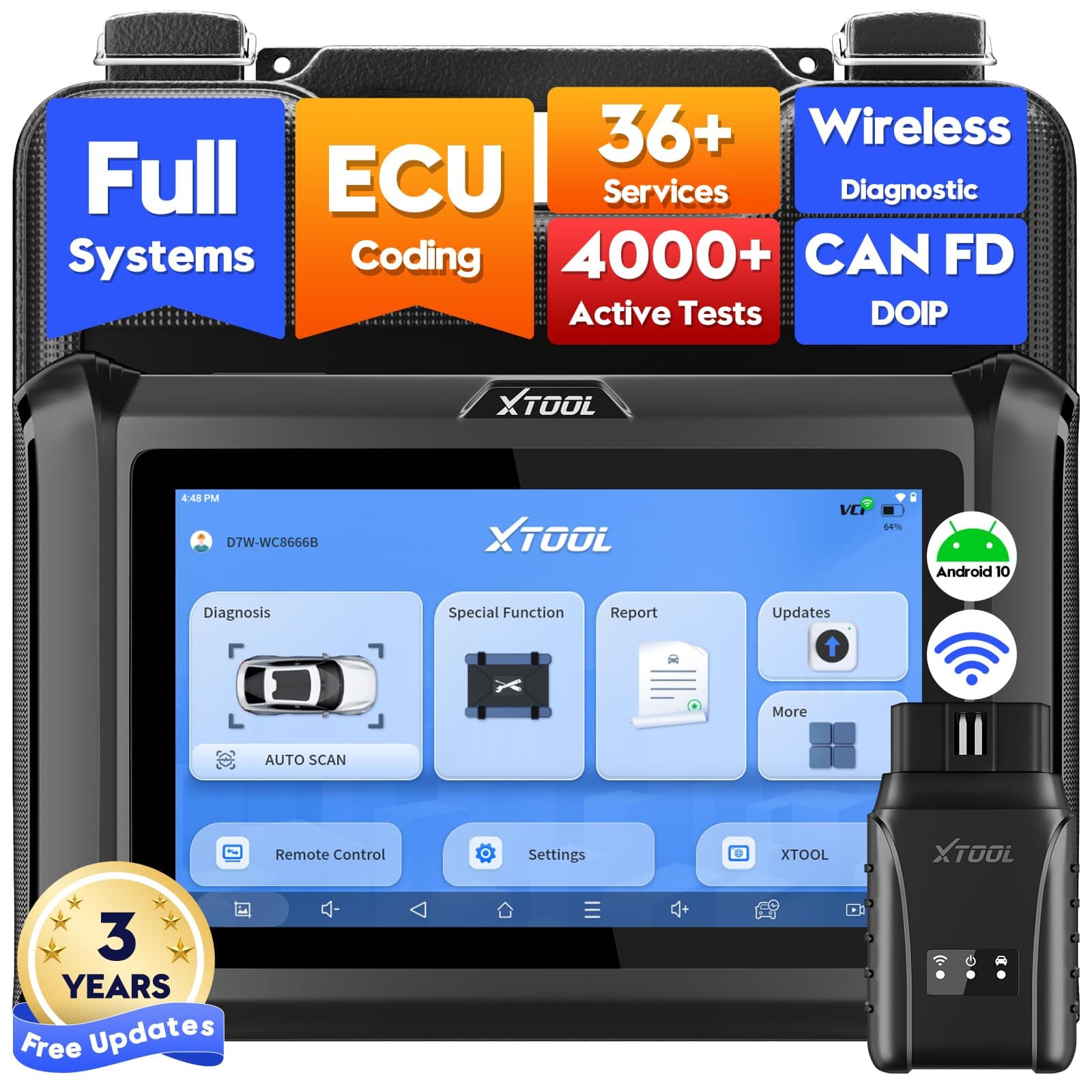 XTOOL D7W Wireless OBD2 Scanner Diagnostic Device 2024 Improved Version of D7, Bi-Directional Scan Tool, ECU Coding, 36+ Resets, CAN FD & DoIP, All System Scanners for Car with 3-Year Update