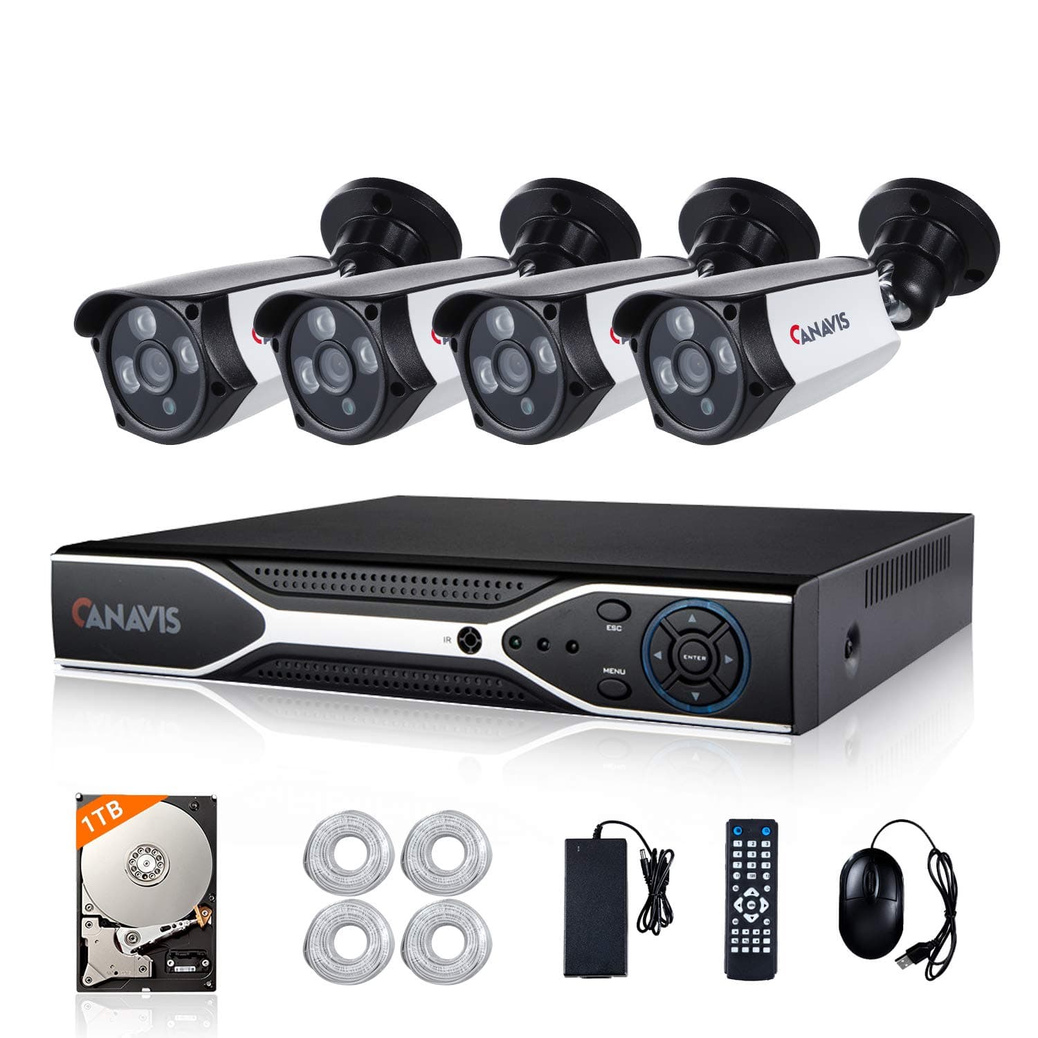 PoE Security Camera System, CANAVIS 4 Channel Full HD 1080P Surveillance NVR,4 x 2.0MP Outdoor IP Network Cameras,115ft Night Vision and 1TB HDD