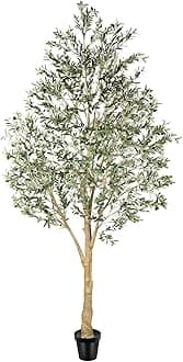 Realead Artificial Olive Tree 10 Feet, Large Fake Olive Tree with Natural Wood Trunk and Lifelike Fruits, Tall Faux Olive Tree 10ft for Home Office Decor