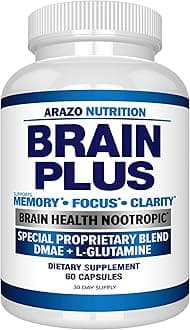 Arazo Nutrition Premium Brain Function Supplement – Memory, Focus, Clarity – Nootropic Booster with DMAE, Bacopa Monnieri, L-Glutamine, Multi Vitamins, Multi Minerals
