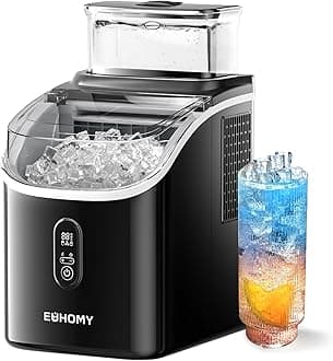 EUHOMY Ice Cube Maker Machine Countertop with External Water Tank, 2 Ways to Add Water, 34Lbs/Day, 16Pcs Ready in 7 Mins, Auto-Cleaning, with Ice Scoop & Basket, for Home/Kitchen/Office/Bar (Black)