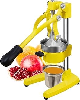 Commercial Heavy Duty Cast Iron Hand Press Manual Orange Citrus Lemon Lime Grapefruit Pomegranate Fruit Juice Squeezer Machine with Stainless Steel Cup Yellow