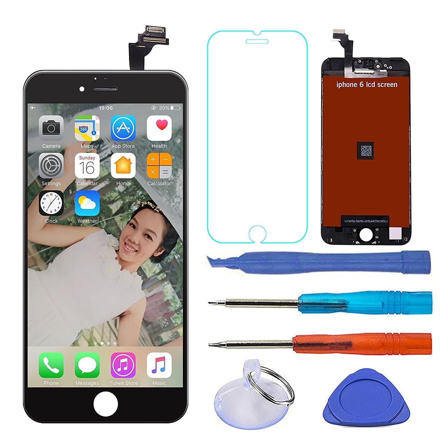 LCD Touch Screen Replacement Assembly Full Set Repair Tool Kit for IPhone 6 4.7＂ Including Screen Protector By Leyki(Black)
