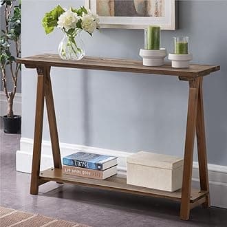 Solid Wood Console Tables - 43.3" Pinewood Farmhouse Rustic Hallway Table, Foyer Tables Living Room, Solid Firwood Sofa Table for Entryway, Brown