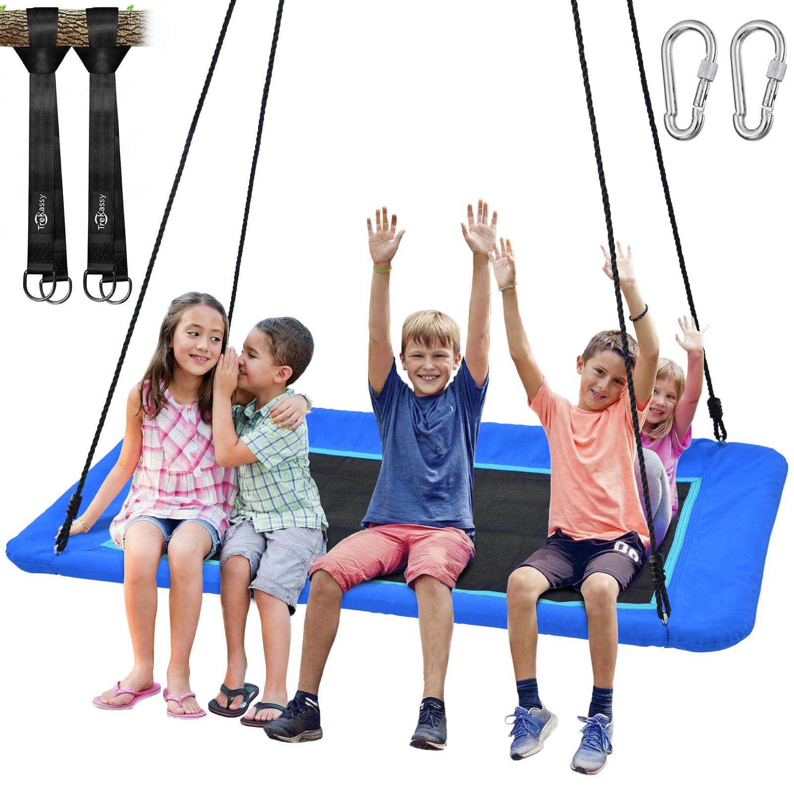Trekassy 60" Extra Large Rectangle Tree Swing - Heavy Duty 700lb Capacity, Waterproof Platform for Kids & Adults with Complete Installation Kit & 2 Tree Straps - Blue (Patented)