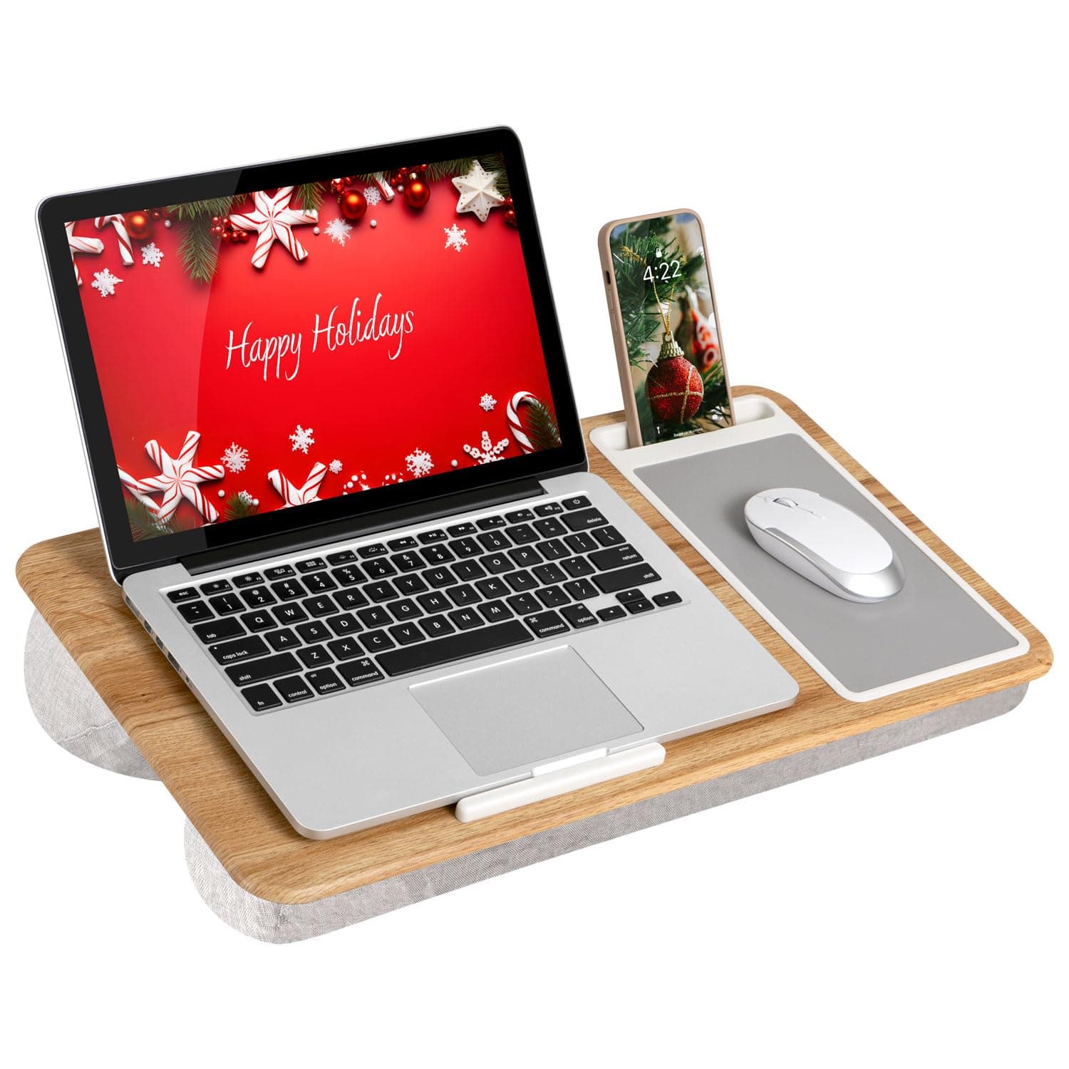 LapGear Home Office Lap Desk with Device Ledge, Mouse Pad, and Phone Holder - Oak Woodgrain - Fits Up to 15.6 Inch Laptops - Style No. 91589