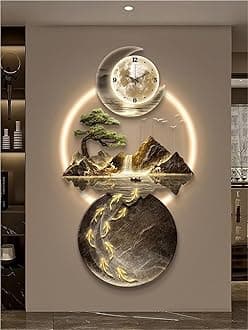 ycnbnwe Modern 3D Wall Art Sculpture with LED Light, Plug-in Clock Home Decor, UV Engraved Wall Hanging for Bedroom, Living Room, Apartment(D,23.6"x47.2")