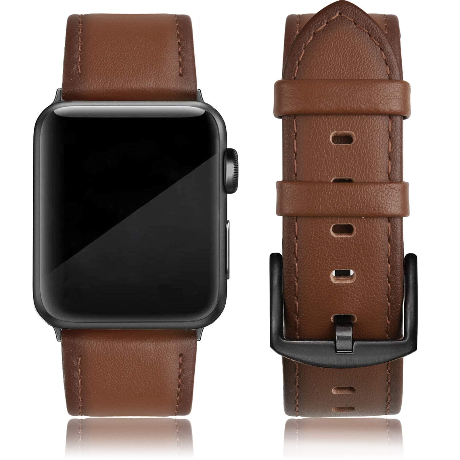 EDIMENS Leather Bands Compatible with Apple Watch 42mm 44mm Band Men Women, Vintage Genuine Leather Wristband Replacement Band Compatible for Apple Watch iwatch Series 6 5 4 3 2 1, SE Sports & Edition
