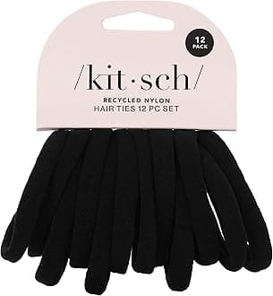 Kitsch Black Hair Ties 12pcs No Damage - Hair Bands for women - Strong Stretchy Hairbands & Hair Bobbles - Soft Nylon Hair Elastics, Snag-Free Rubber Bands for Updos & Braids