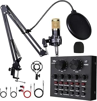 ALSO GO Podcast Equipment Bundle, BM-800 Podcast Microphone with Voice Changer, V8 Live Sound Card, Adjustable Microphone Stand, Recording Studio Package Suitable for Podcasting, Singing, Gaming