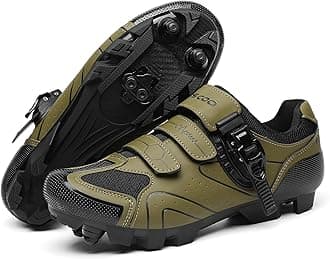 KESCOO Mens Mountain Bike Shoes with 2-Bolts SPD Cleats Included, Cycling Shoes with Quick Ratchet Buckle Indoor Outdoor Riding Biking Light Brown 42
