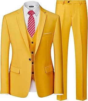MrSure Men’s 3 Piece Suit Blazer, Slim Fit Tux with One Button, Jacket Vest Pants & Tie Set for Party, Wedding and Business