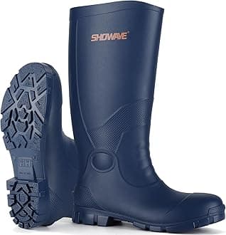 Showave Men's Rain Boots with Reinforced Steel Shank Waterproof Rubber Boots Durable Concrete Boot Outdoor Work Boots Lightweight Mud Boots Plain Toe for Agriculture Industrial