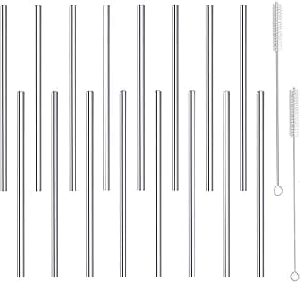 Stainless Steel Straws Short Small 5.9" Reusable Metal Bar Drinking Straw Set With Cleaner Brush for Cocktails Rock Gin Glass Coffee Mason Jar Tumblers Kids Fruit Juice Box, Silver 16PCS