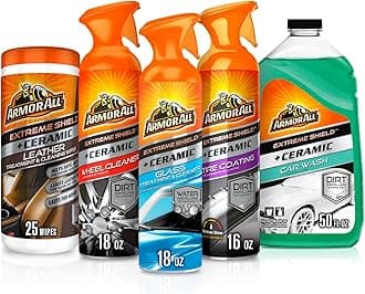 Armor All Complete Ceramic Exterior Car Cleaner Car Care Kit, Keeps Car Fresh and New, Includes-Leather Cleaning Wipes, Tire Coating Spray, Wheel Cleaner, Car Wash and Glass Cleaner, 5 Count