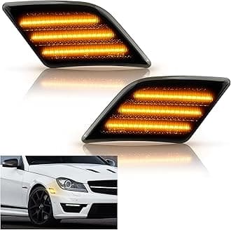 LED Side Marker Lights Compatible with 2008-2011 Mer'cedes Benz W204 C250 C300 C350 & 2008-2013 C63 AMG, Driver & Passenger Side, Smoked Len