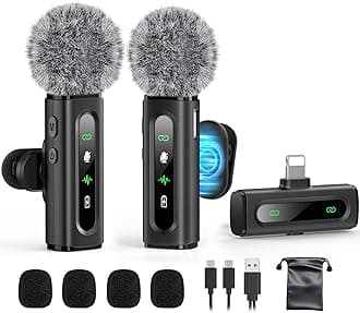 GoorDik Wireless Lavalier Microphone for iPhone Recording Clip-on Mini Mic for iPhone/for iPad Video Recording with Rotatable Clip&Denoise Recording, Portable Mic Set for Content Creators