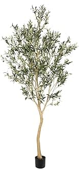 Realead 8ft Tall Faux Olive Tree - Realistic Large Olive Trees Artificial Indoor - Fake Olive Tree with Natural Trunk and Lifelike Leaves for Morden Home Office Decor