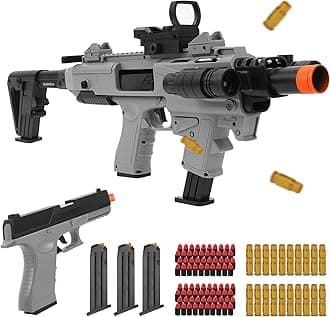 Soft Bullet Two Modes Toy Gun Shell Ejecting with 80 Soft Bullets 40 Shells, Realistic Gray Toy Guns, Shooting Play Gun