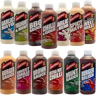 Crucials Sauce Hot Chilli,Garlic & Mayo,Youghurt & Mint,Salad Cream,Spicy Mayo,Burger Sauce Bottles | Pick Any 3 x 500ml Sauce Bottles