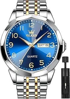 – Men's Watch Luxury Business Dress Watch UK Diamond Design Quartz Stainless Steel Waterproof Luminous Week Calendar Gift