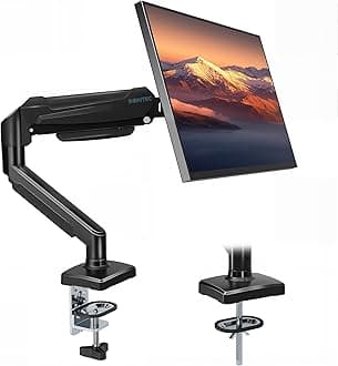 BONTEC Single Arm Monitor Desk Mount for 13-32 inch Screen, Tilt, Swivel, Rotation, Ergonomic Gas Spring Monitor Stand with Cable Management, VESA 75/100mm