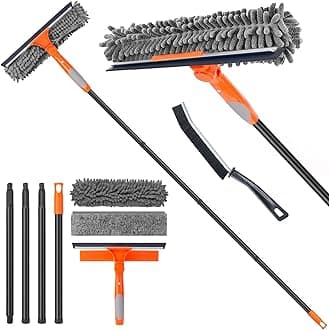 Window Cleaner Tool for Home, 59.5'' Squeegee Kit for Car Windshield, Shower Door, Mirror Cleaning, 2 in 1 Outdoor Glass Washer with Extension Pole