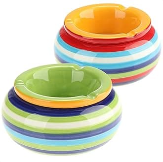 com-four® 2 x Wind Ashtrays Made of Dolomite - Weatherproof Ceramic Storm Ashtray - Small Table Ashtray with Lid - Design with Colourful Stripes (002 Pieces - Mix1)