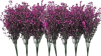 CATTREE Artificial Shrubs Bushes, Plastic Fake Plants Wedding Indoor Outdoor Home Garden Verandah Kitchen Office Table Centerpieces Arrangements Christmas Decoration Purple 8 pcs
