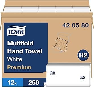 Multifold Hand Towel White, Premium Quality, 250 Towels per Pack, 12 Packs, Fits H2 Towel Dispensers