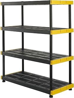 CX Black & Yellow®, 4-Tier Heavy Duty Plastic Storage Shelving Unit, 55”H x 48”W x 20”D (Shelf Only)