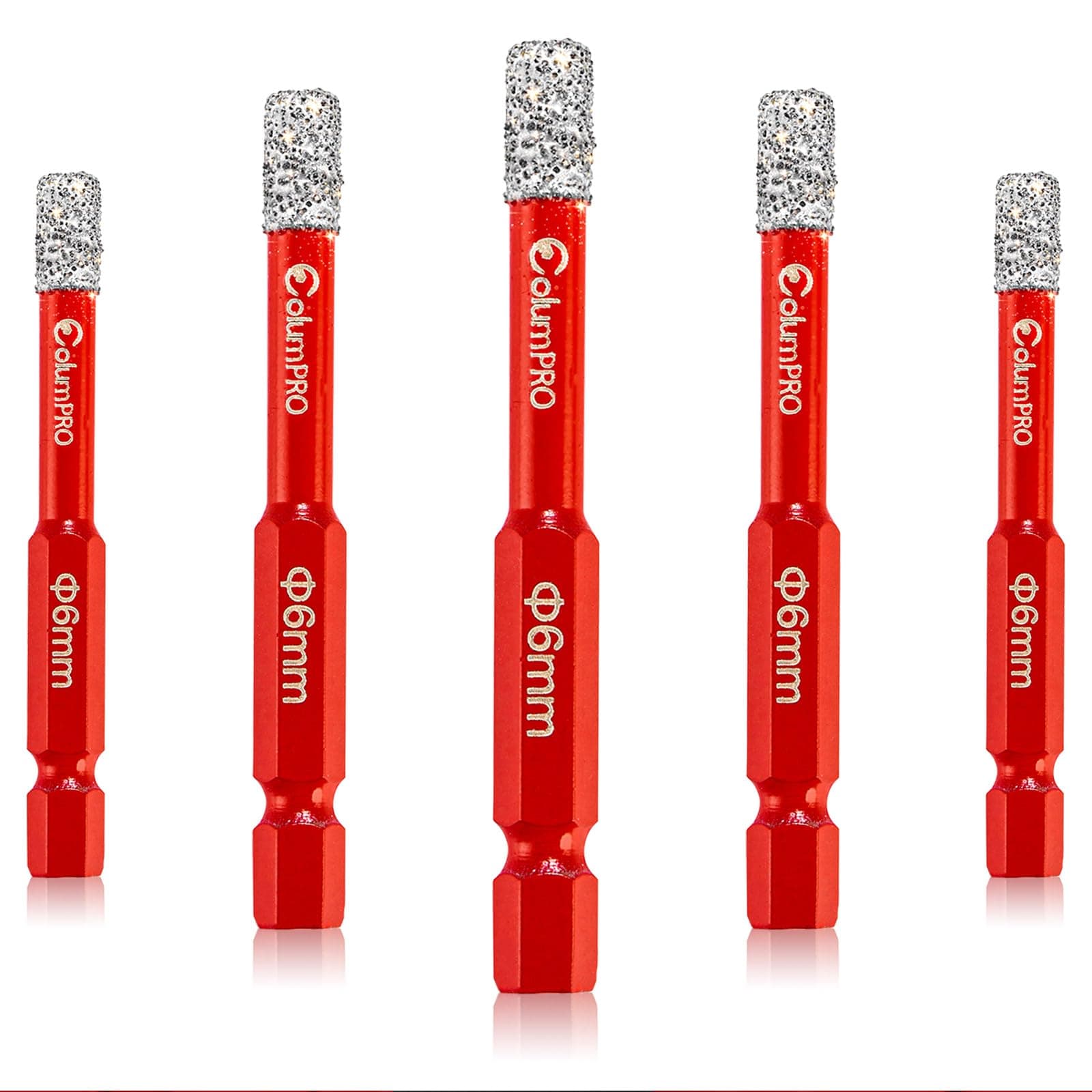 Porcelain Tile Drill Bits Set, 5PCS 1/4“(6mm)Dry Diamond Drill Bit for Granite, Ceramic, Marble Stone and Glass